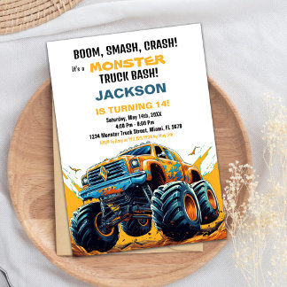 Monster Truck Invitations Anniversaire Orange