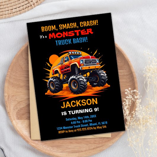 Monster Truck Invitations Anniversaire Orange