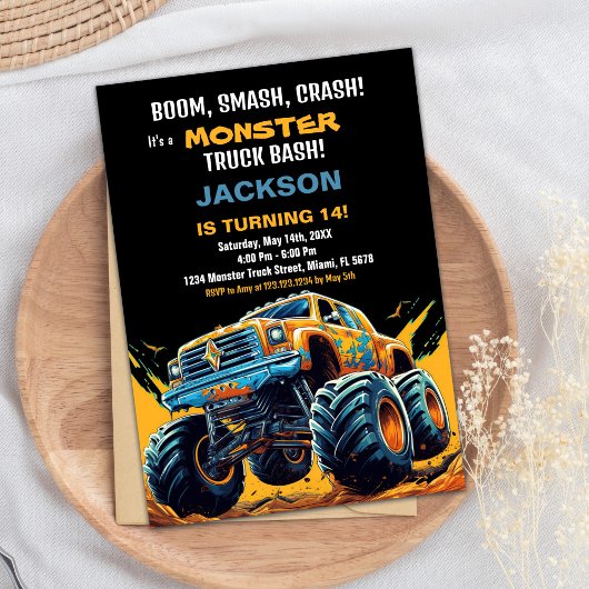 Monster Truck Invitations Anniversaire Orange BC