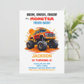 Monster Truck Invitations Anniversaire Orange Blan (Debout devant)