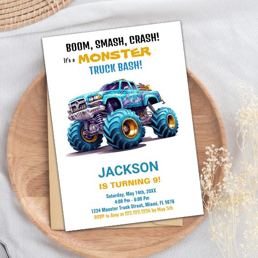 Monster Truck Invitations Anniversaire Orange Blue