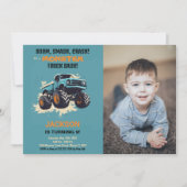 Monster Truck Invitations Anniversaire Photo bleue (Devant)