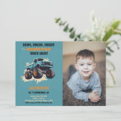 Monster Truck Invitations Anniversaire Photo bleue (Debout devant)