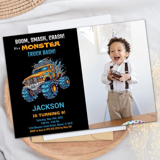 Monster Truck Invitations Anniversaire Photo Bleue