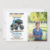 Monster Truck Invitations Anniversaire Photo Bleue (Devant)