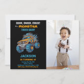 Monster Truck Invitations Anniversaire Photo Bleue (Devant)