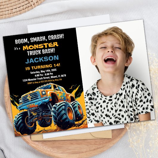 Monster Truck Invitations Anniversaire Photo Jaune