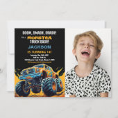 Monster Truck Invitations Anniversaire Photo Jaune (Devant)