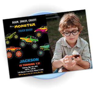 Monster Truck Invitations Anniversaire Photo noire