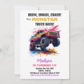 Monster Truck Invitations Anniversaire rose (Devant)