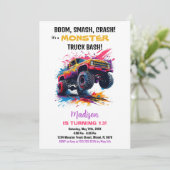 Monster Truck Invitations Anniversaire rose (Debout devant)