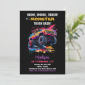 Monster Truck Invitations Anniversaire Rose Noir (Debout devant)