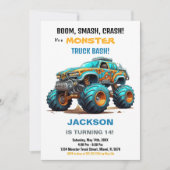 Monster Truck Invitations Anniversaire Vert bleu (Devant)