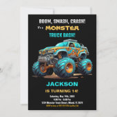 Monster Truck Invitations Anniversaire Vert bleu (Devant)