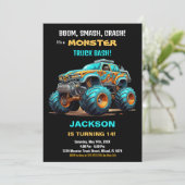 Monster Truck Invitations Anniversaire Vert bleu (Debout devant)