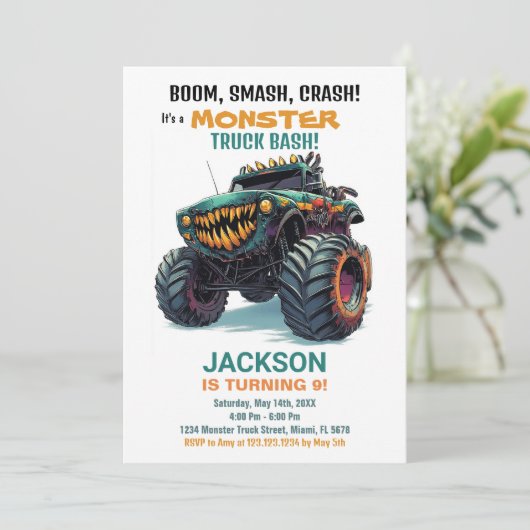 Monster Truck Invitations d'anniversaire Green (Debout devant)