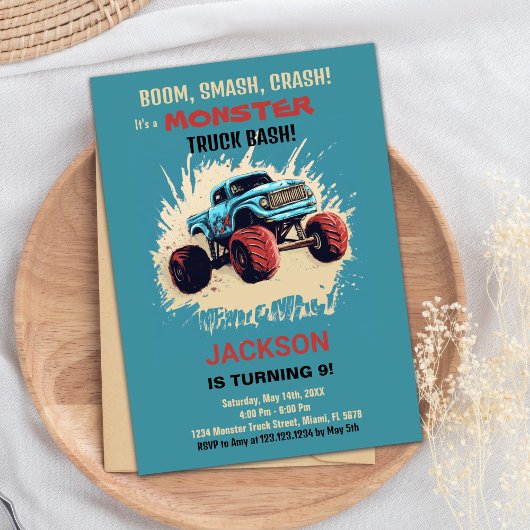 Monster Truck Invitations d'anniversaire Green