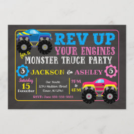 Monster Truck Joint Birthday Invitation / Boy Girl Kaart