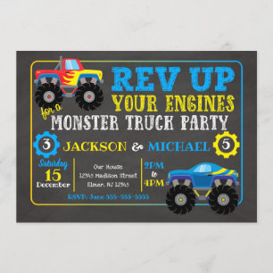 Monster Truck Joint Birthday Invitation Kaart