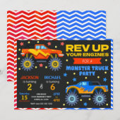 Monster Truck Joint Birthday Invitation Siblings (Devant / Derrière)