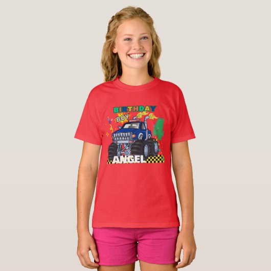 Monster Truck Jongens Custom Verjaardagsfeest T-shirt (Voorkant volledig)