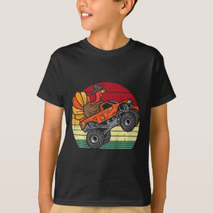 Monster Truck Kalkoen Zonsondergang Retro Thanksgi T-shirt