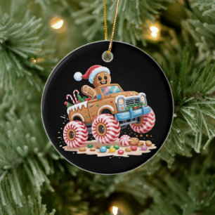 Monster Truck Kerstman Kerst Bakken Keramisch Ornament