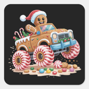 Monster Truck Kerstman Kerst Bakken Vierkante Sticker