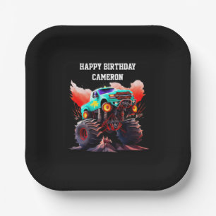 Monster Truck Kids Verjaardagsfeestuitnodiging Papieren Bordje