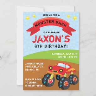 Monster Truck, Monster Bash Birthday Party Kaart