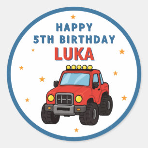 Monster Truck Naam Leeftijd Verjaardagsfeestje Ronde Sticker