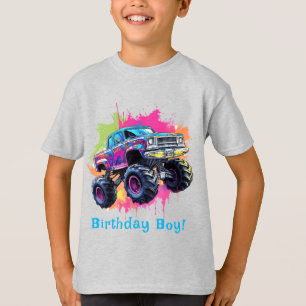 Monster Truck Neon Jongen Verjaardagsfeestje T-shirt