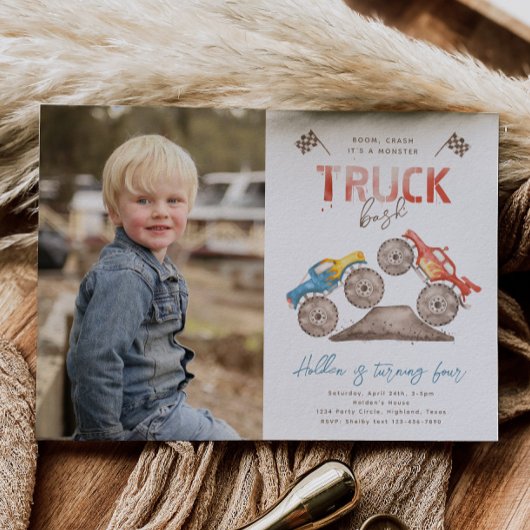 Monster Truck Photo Anniversaire Invitation