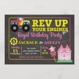 Monster Truck & Princess Joint Birthday Invitation Kaart