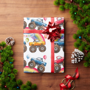 Monster Truck Rainbow Boy Verjaardag Bash Cadeaupapier