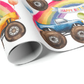 Monster Truck Rainbow Boy Verjaardag Bash Cadeaupapier (Rol Hoek)