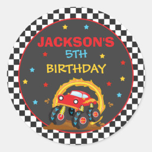 Monster Truck Rally Birthday Party Decor Favors Ronde Sticker