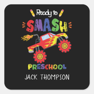 Monster Truck Ready to Smash Preschool First Day Vierkante Sticker