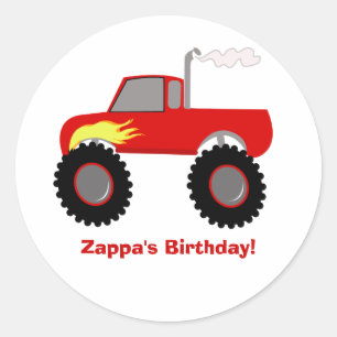 Monster Truck (rood) gepersonaliseerde ronde Stick Sticker