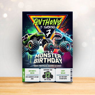 Monster Truck Shark invitation Boy Party