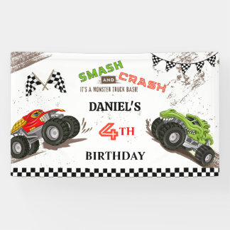 Monster truck smash and crash cute 4th birthday spandoek