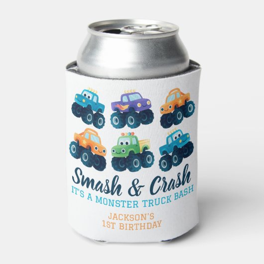 Monster Truck Smash en Crash Verjaardag Blikjeskoeler (Blikje Voorkant)
