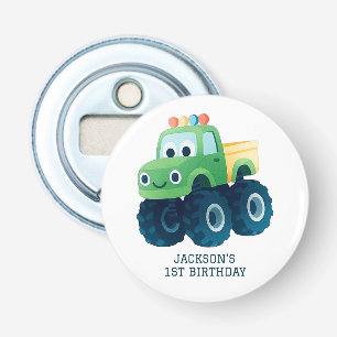 Monster Truck Smash en Crash Verjaardag Button Flesopener