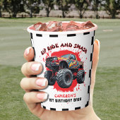 Monster Truck Smash Geruite Vlag 1e verjaardag Papieren Bekers