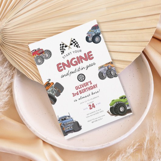 Monster truck, start your engine boy 3rd birthday kaart