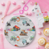 Monster Truck Stunts Waterverf Pattern Grey Papieren Bordje (Feest)