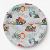 Monster Truck Stunts Waterverf Pattern Grey Papieren Bordje (Voorkant)