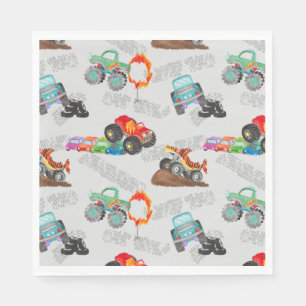Monster Truck Stunts Waterverf Pattern Grey Servet