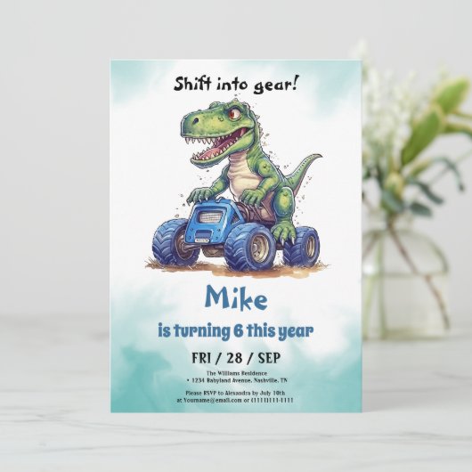 Monster Truck T-Rex jongen Verjaardag Kaart (Staand voorkant)