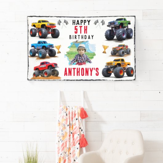 Monster Truck Team Verjaardagsfeestje Uitnodiging Spandoek (Insitu)